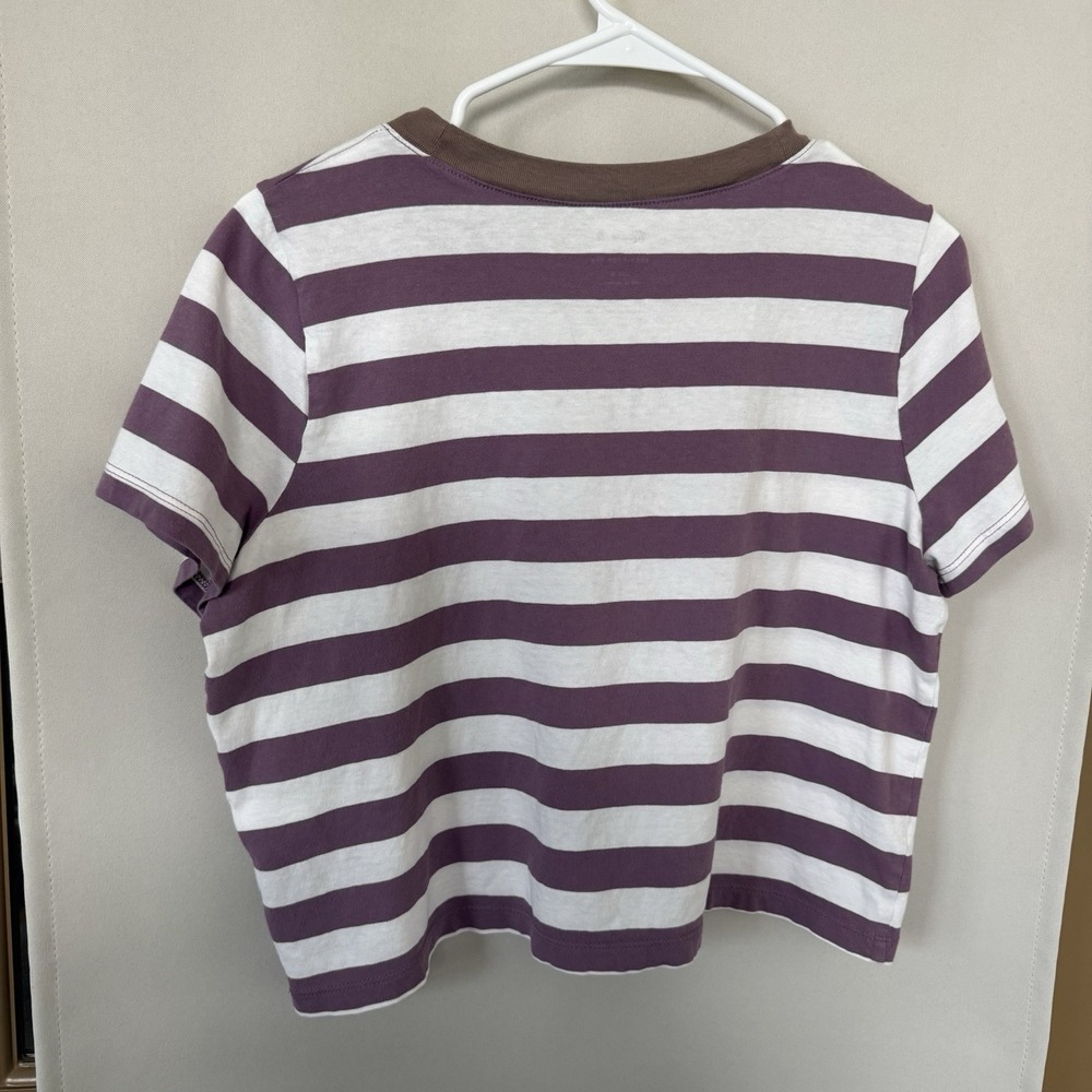 Madewell Womens Small Purple White Striped Short Sleeve Crop Top T-Shirt - Picture 3 of 7
